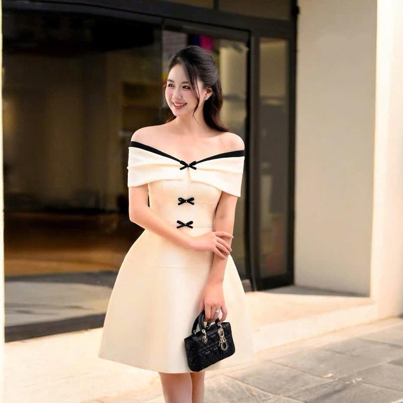 Đầm dự tiệc trễ vai dáng chữ A tôn dáng đính kèm nơ trẻ trung, xinh xắn _ CAPY dress 0