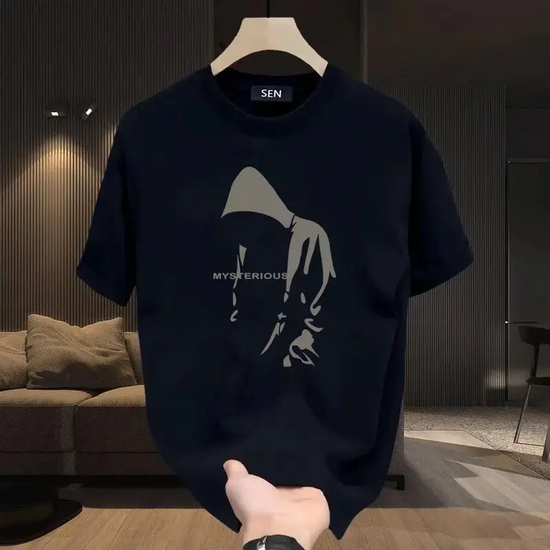 Kaos oblong pria lengan pendek bermotif, kaos oblong hitam putih, kaos oblong ukuran besar simpel, kaos oblong lengan pendek unisex