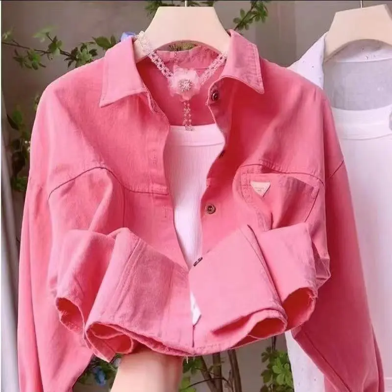 Áo Sơ Mi Cổ Polo Nhỏ Phong Cách Ngọt Ngào Dành Cho Nữ, Trang Phục Mùa Thu Và Mùa Đông, Phong Cách Hàn Quốc, Dáng Rộng Vừa Vặn, Áo Sơ Mi Thường Ngày Áo Khoác Ngắn sơ  mi Top Women