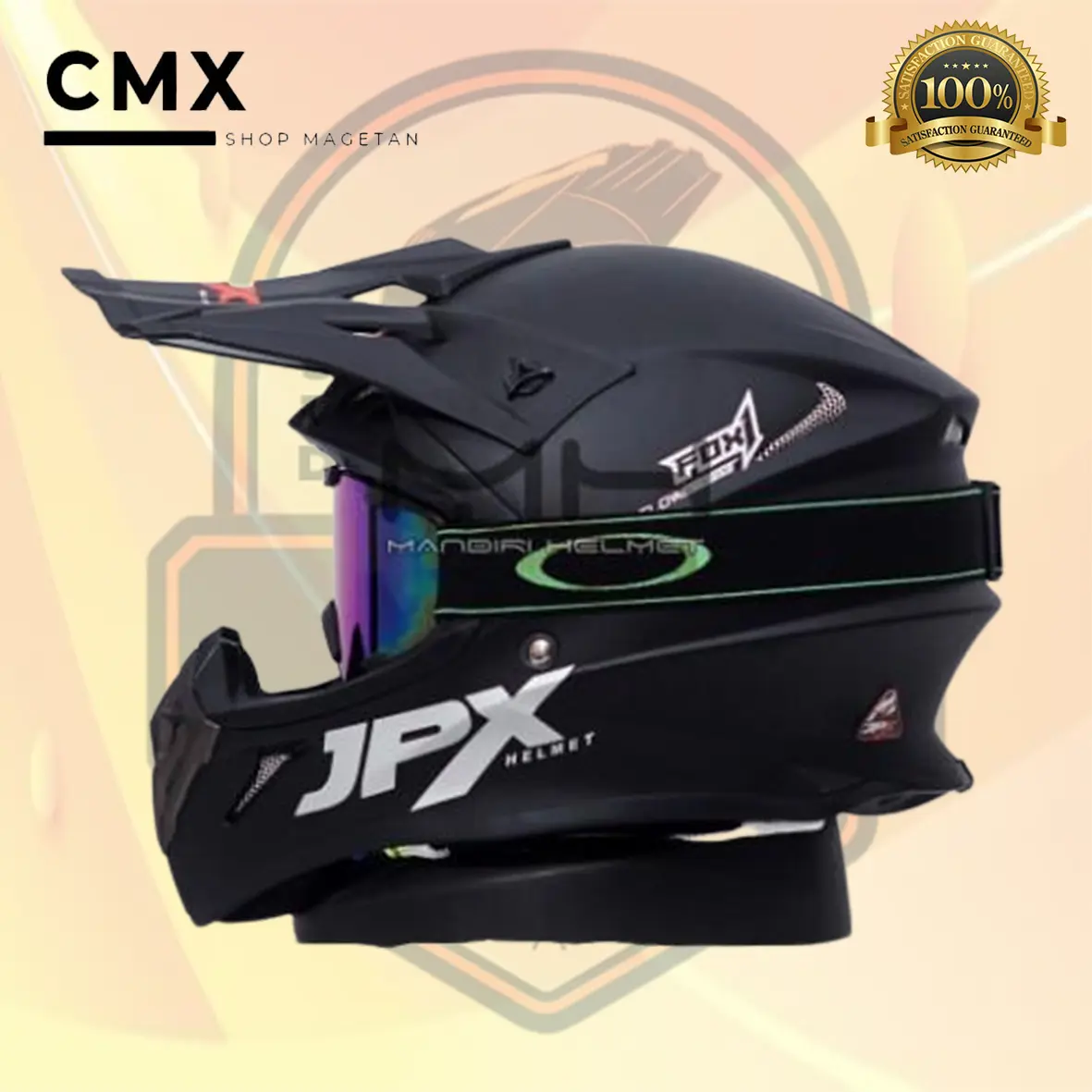 HELM JPX CROSS_SOLID - BLACK DOFF / SILVER + GOOGLE  (ONGKIR 2 KG) JPX BLACKDOFF HITAM DOP Motorcycle