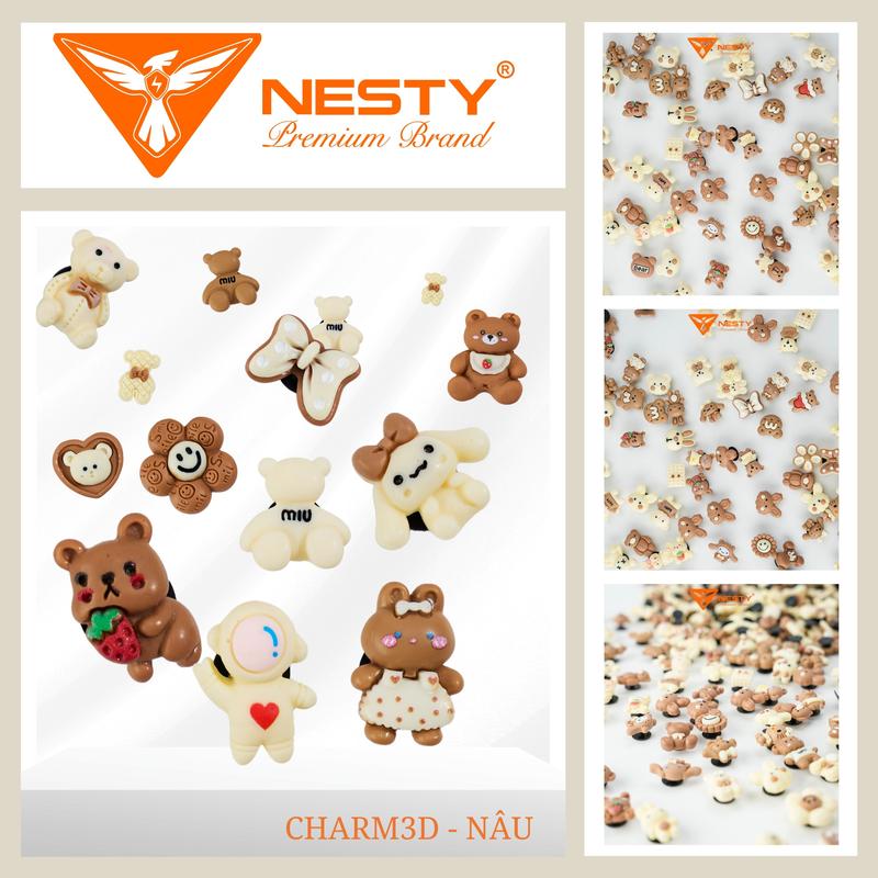 Giao Ngẫu Nhiên Set 10 Charm Gắn Dép tone Kem-Nâu Chất Liệu Nhựa PVC