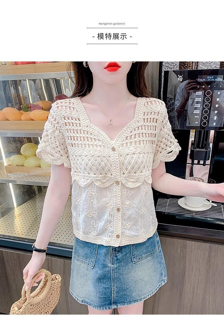 Product Introduction of Áo Cánh Ren khoét Cổ Chữ V, Thiết Kế Độc Đáo Dành Cho Nữ, Phong Cách Thanh Lịch, Trẻ Trung, Bó Sát, Áo ngắn Tay Bộ Sưu Tập Người, Mùa Hè 2024, Hàng Mới Về, [3311] 10