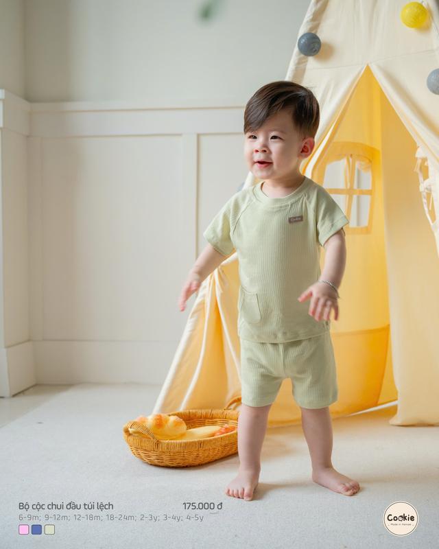  Bộ Quần Áo Cộc Tay Chui Đầu Quần Túi Lệch Cookie  Cho Bé Từ 6 Tháng Đến 5 Tuổi Chất Cotton Sọc Gân 