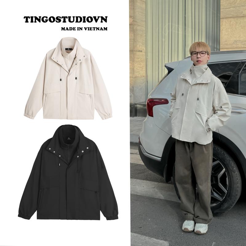 Áo khoác gió Nam 2 cổ hàn quốc TINGO from rộng basic vải chống nhăn Menswear Jacket unisex phong cách AKG03