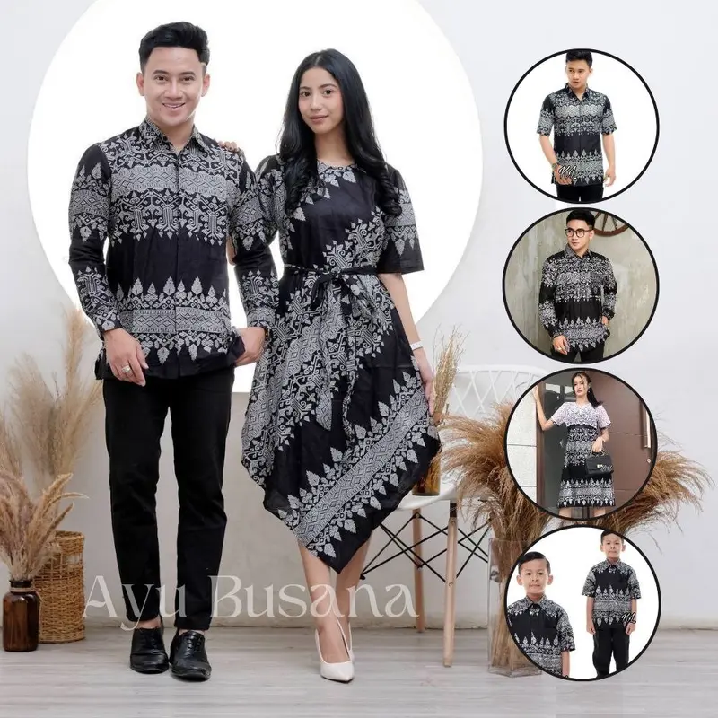 Baju couple dress lancip dress brokat keluarga pria dan wanita modern batik couple keluarga dress natalan motif ANJANI Cowok Hem Panjang Pendek Tenun Katun Pasangan 0