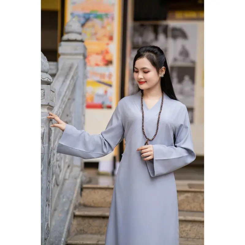 Bộ áo tràng lụa nhật gồm [quần và áo] vải mềm mịn mặc thoải mái màu lam và nâu 2