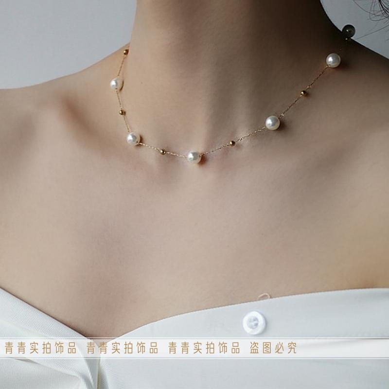 Product Introduction of 2024 [Titanium Steel Does Not Fade] Strong Light Feeling Starry Sky Shell Pearls Transfer round Beads Doudou Interval Besties Necklace Gift 28