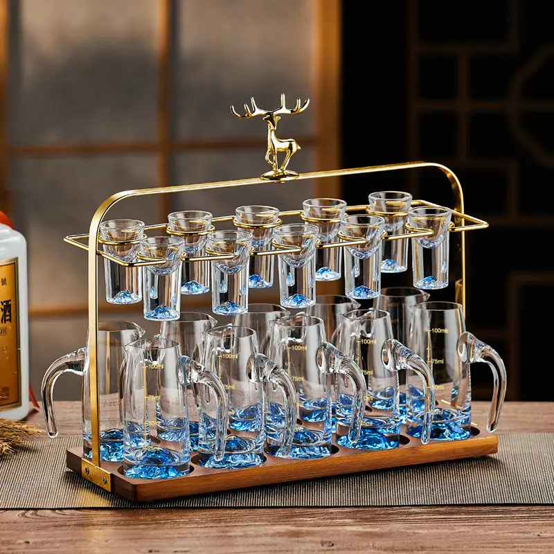 Blue Iceberg White Cup Set Home High-end Scaled Mountain Divider Crystal Glass One-Shot Small Dispenser Handles