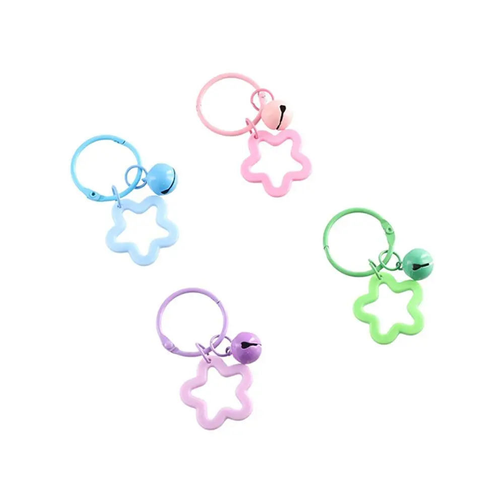 Kawaii Metal Keyrings Cute Five-pointed Star Pendant Open Ring Buckle Colored Keychain Five-pointed Star Bell Pendant Keyring Jewelry Elegant Macarone Bag Keyring Diy Jewelry Making