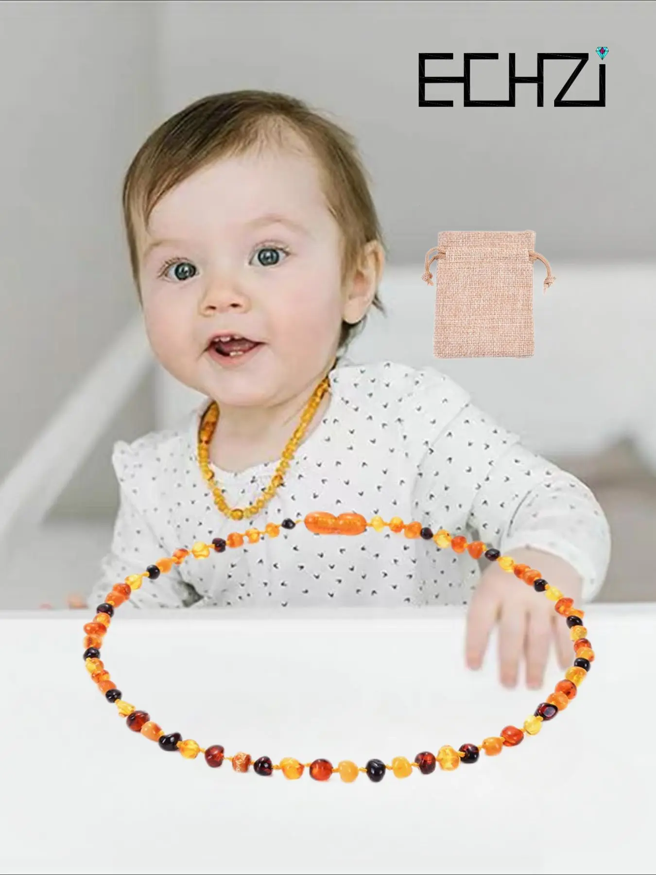 Colorful Natural Amber Bead Necklace for Baby, Irregular Amber Necklace for Newborns & Toddlers, Amber Jewelry for Infants & Children