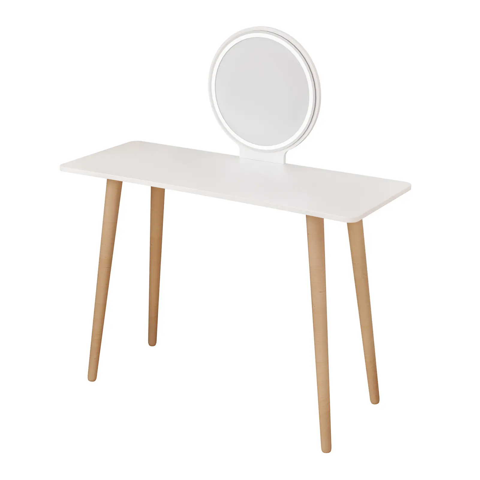 Mini Children Makeup Vanity Desk with Round Mirror, ModernVanity Table with 3 Drawers,Shelves,Dressing Table Set with Chair for Bedroom