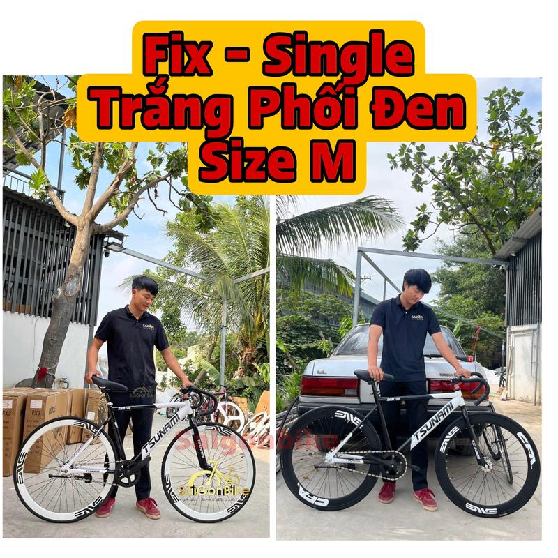 Xe Đạp Thể Thao Fixed Gear Và Single Khung Trắng Phối Đen Tặng Kèm Dây Strap Và Đồ Lắp