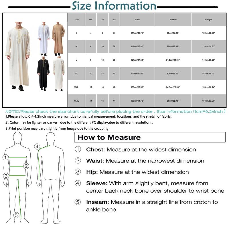 Product Introduction of Men'S Muslim Shirt Kaftan Islamic Royalty Dubai Robe O-Neck Long Sleeve Retro Tunics Abaya Arabic Traditional Costume Men'S Robe 6