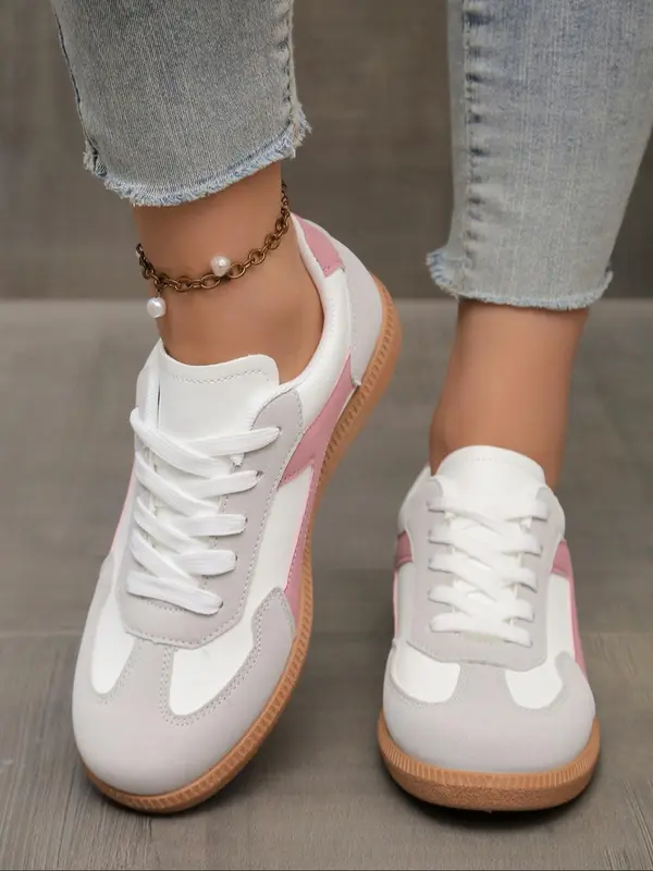 Women's Fashionable Patchwork Design Lace Up Low Top Sneakers, Casual Comfortable Sports Shoes for Daily Wear, Female All-match Round Toe Shoes for Daily Wear 2