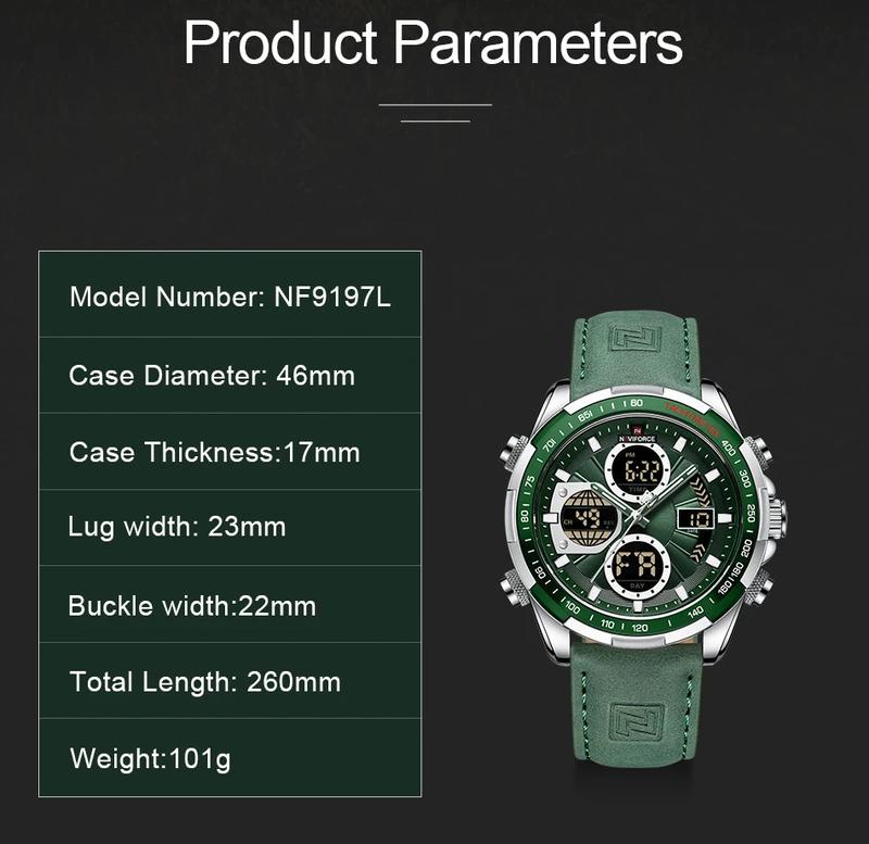 Product Introduction of Jam Tangan Tentera untuk Lelaki, NAVIFORCE, Fesyen, Mewah dan Asal, Jam Tangan Chronograph Sukan, Jam Kuarza Kalis Air, Jam Tangan Digital 3