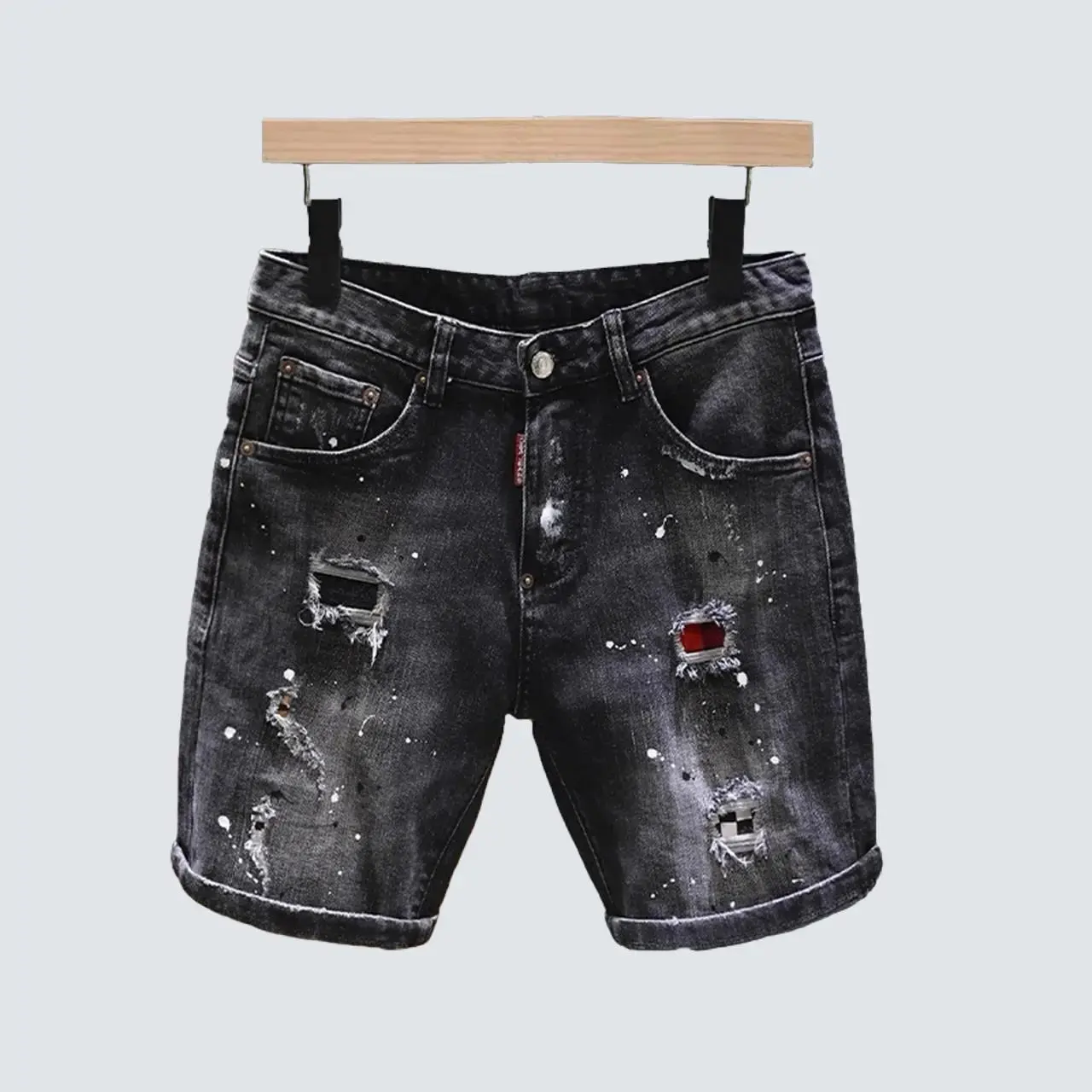 Quần short đùi nam màu đen rách chấm sơn chất jeans co dãn tốt form chuẩn skinny QS217 kiểu mới Menswear Pants Có Túi