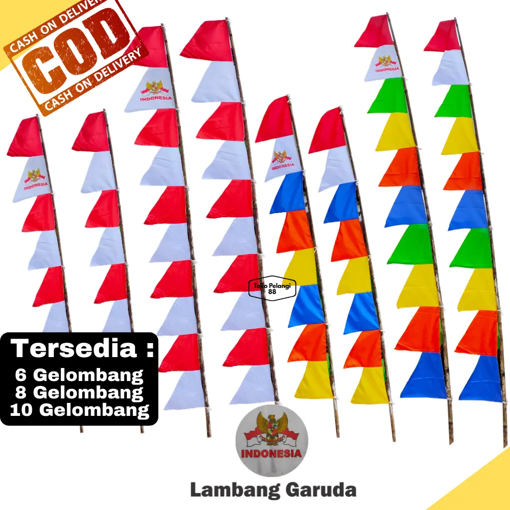 Bendera Umbul-Umbul Warna Merah Putih Garuda Panjang Segitiga Termurah 6/8/10 Gelombang Kain