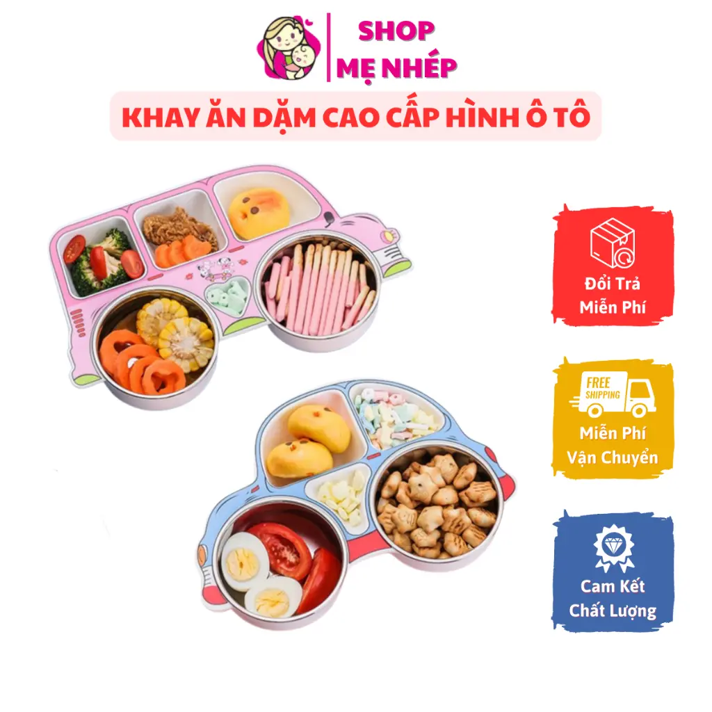 Khay Ăn Dặm Cho Bé Bằng Inox Và Nhựa Cao Cấp Hình Ô Tô Đáng Yêu
