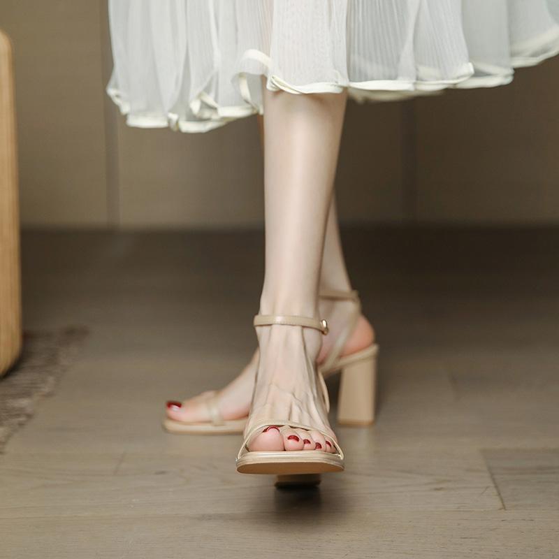 Giày cao gót nữ đế vuông 5 phân, Sandal cao gót hở mũi cao cấp kiểu pháp, 4 màu trắng,kem,đen,nâu, mã TD71 0