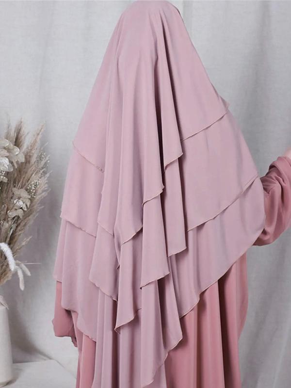 Summer Women's Solid Tiered Layer Khimar, New Fashion Long Khimar for Daily Wear, Casual Trendy Soft Comfortable Khimar Instant Hijabs for Women, Arabic Clothing Instant Hijab Accessories, Modest Muslim Clothing 7