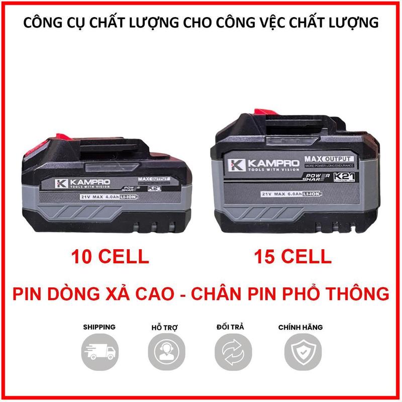 KAMPRO Chính Hãng cho máy khoan máy siết, Có đèn báo pin, Chân pin phổ thông 4cm, Mạch 3 mosfet