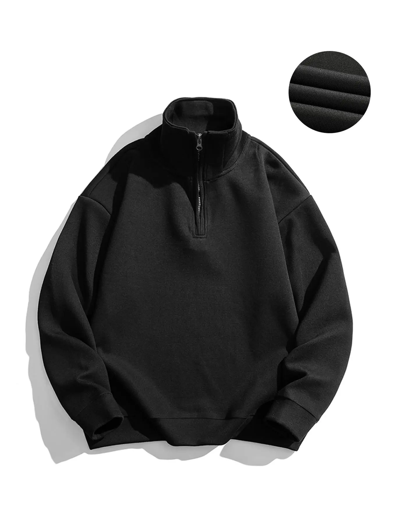 Men's Solid Color Half Zip Up  Sweatshirt, Loose Casual Comfy Long Sleeve Stand Collar  Pullover for Fall & Winter, Men's Clothes for Daily Wear