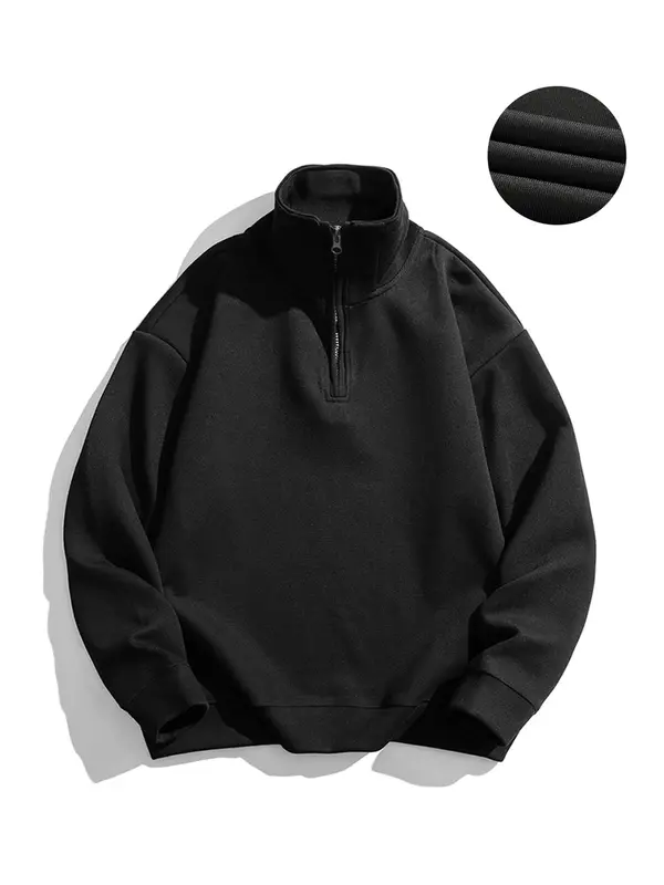Men's Solid Half Zip Up Top & Pants Two-piece Set, Casual Long Sleeve Sweatshirt & Trousers for Spring & Fall, Men's Two-piece Outfits for Daily Wear 1
