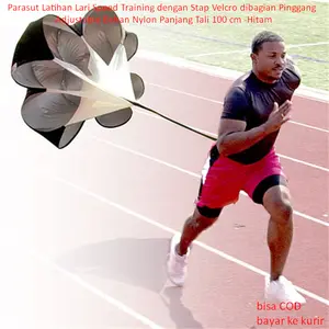 Parasut Latihan Lari Speed Training dengan Stap Velcro dibagian Pinggang Adjustable Bahan Nylon Panjang Tali 100 cm -Hitam
