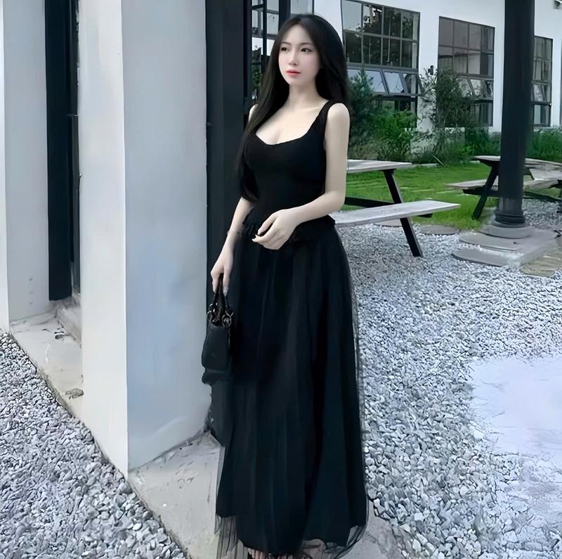 Product Introduction of Set váy nữ len ren 2 dây cổ vuông mix chân váy lưới dáng dài xòe dịu dàng thanh lịch sang trọng xinh xẻo cho các nàng đi tiệc đi chơi 17