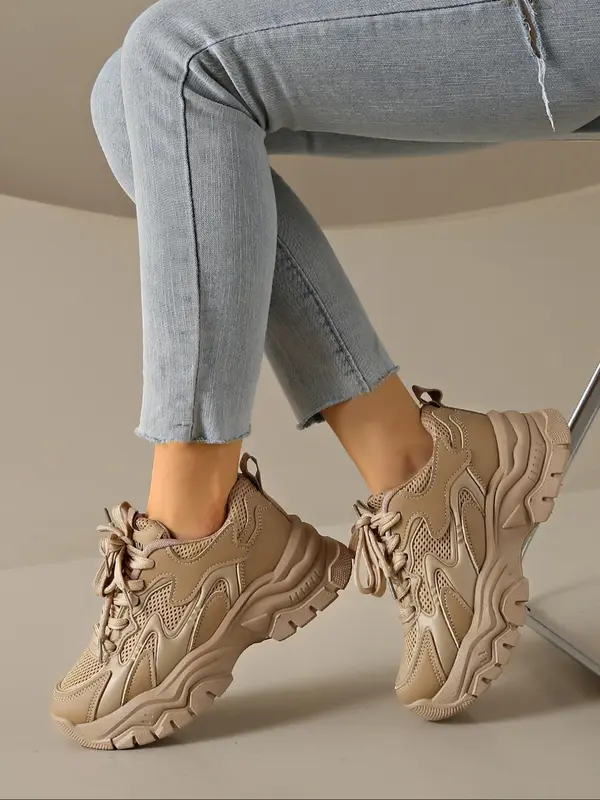 Women's Fashionable Lace Up Platform Sneakers, Casual Comfortable Sports Shoes for Daily Wear, Female All-match Round Toe Shoes for Daily Wear 1