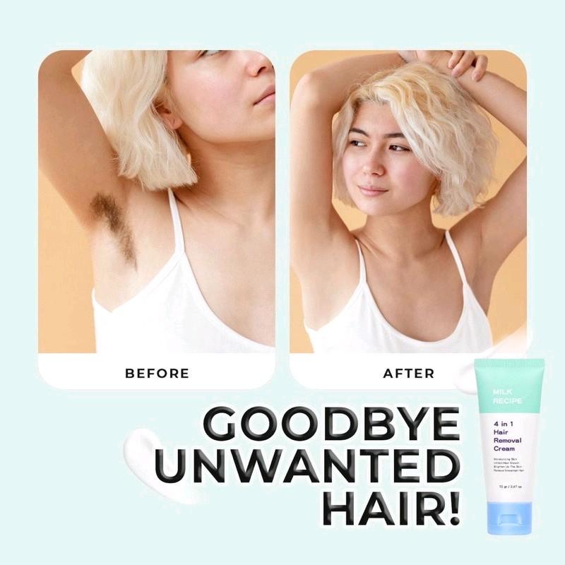 Milk Recipe 4 in 1 Hair Removal Cream 70 gram - Krim Waxing Non-Irritating Perontok Bulu Ketiak Melembabkan Niacinamide 4