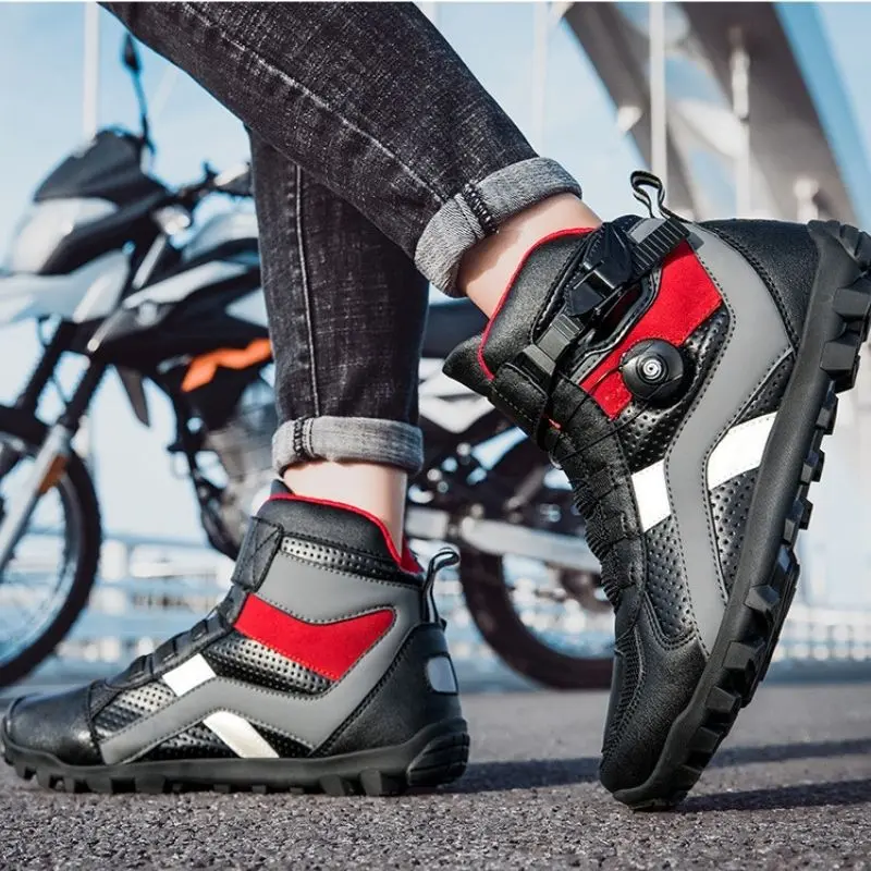 Retro Men Motorcycle Boots Non -slip Motorcyclist Boots Wear-resisting Touring Riding Boots Motocross Shoes Studded Boots Outdoor Ankle Boots Racing Shoes Boy Footwear Walking Shoes Comfort