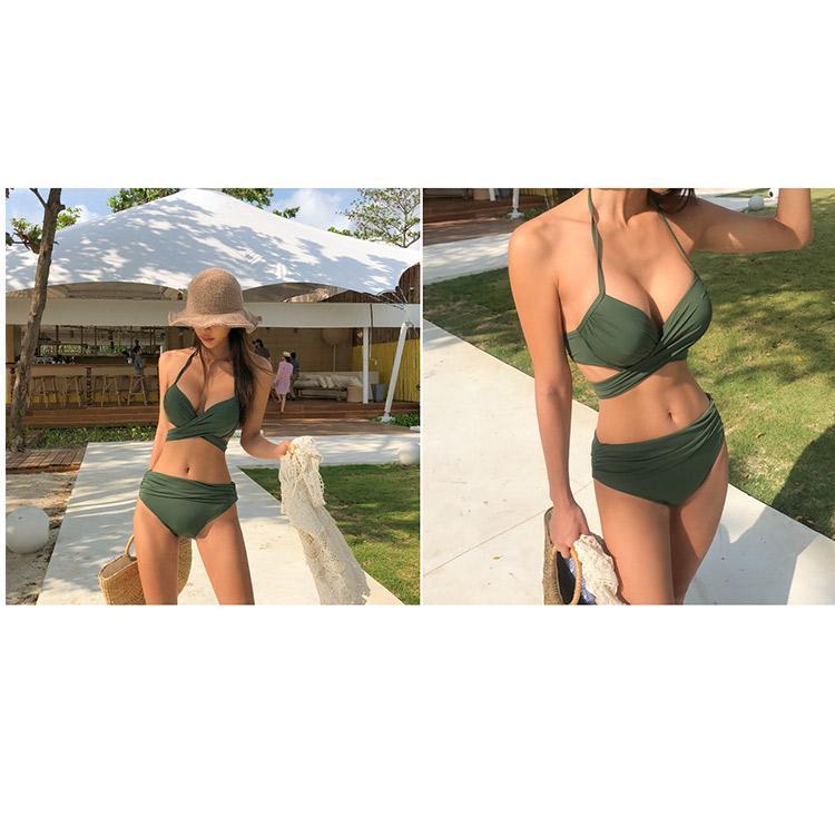 Product Introduction of [two piece triangle]Bikini Sexy Three-Point Army Green Steel Bracket Push up Cup Sexy Push-up Personality Bandage Split Swimsuit Women's Two-Piece Triangle 8