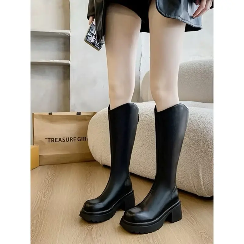 ￼[ Bắp chân 42cm-45cm] Bốt đùi BẮP CHÂN TO da mềm cổ vát gót 7cm BIG SIZE 40-42 0