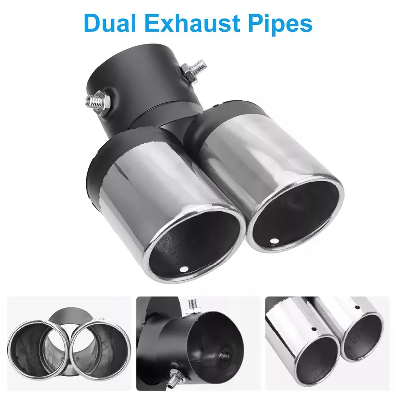 Universal Curved Double Outlet Car Exhaust Trim Muffler Pipe Tail Car Decoration Chrome Tail Pipe Stainless Steel Car Styling