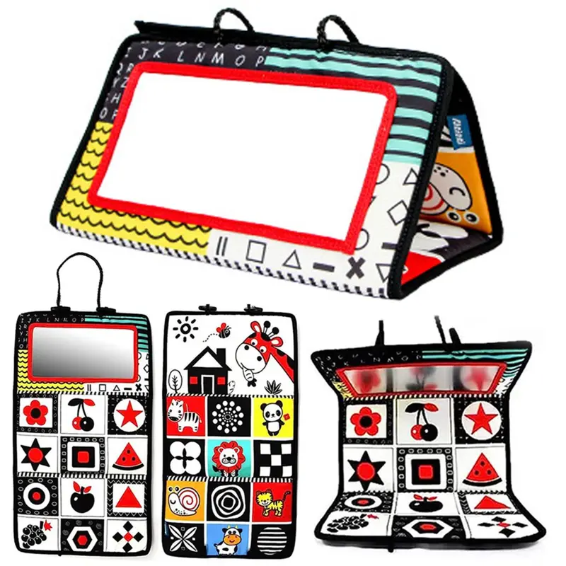 Foldable Floor Mirror Toys with Teethers for Sensory Montessori Development Crawl Toys High Contrast Toy (Not Sold in Combination), Back to School, Thanksgiving, Chrismats Gift Set 0
