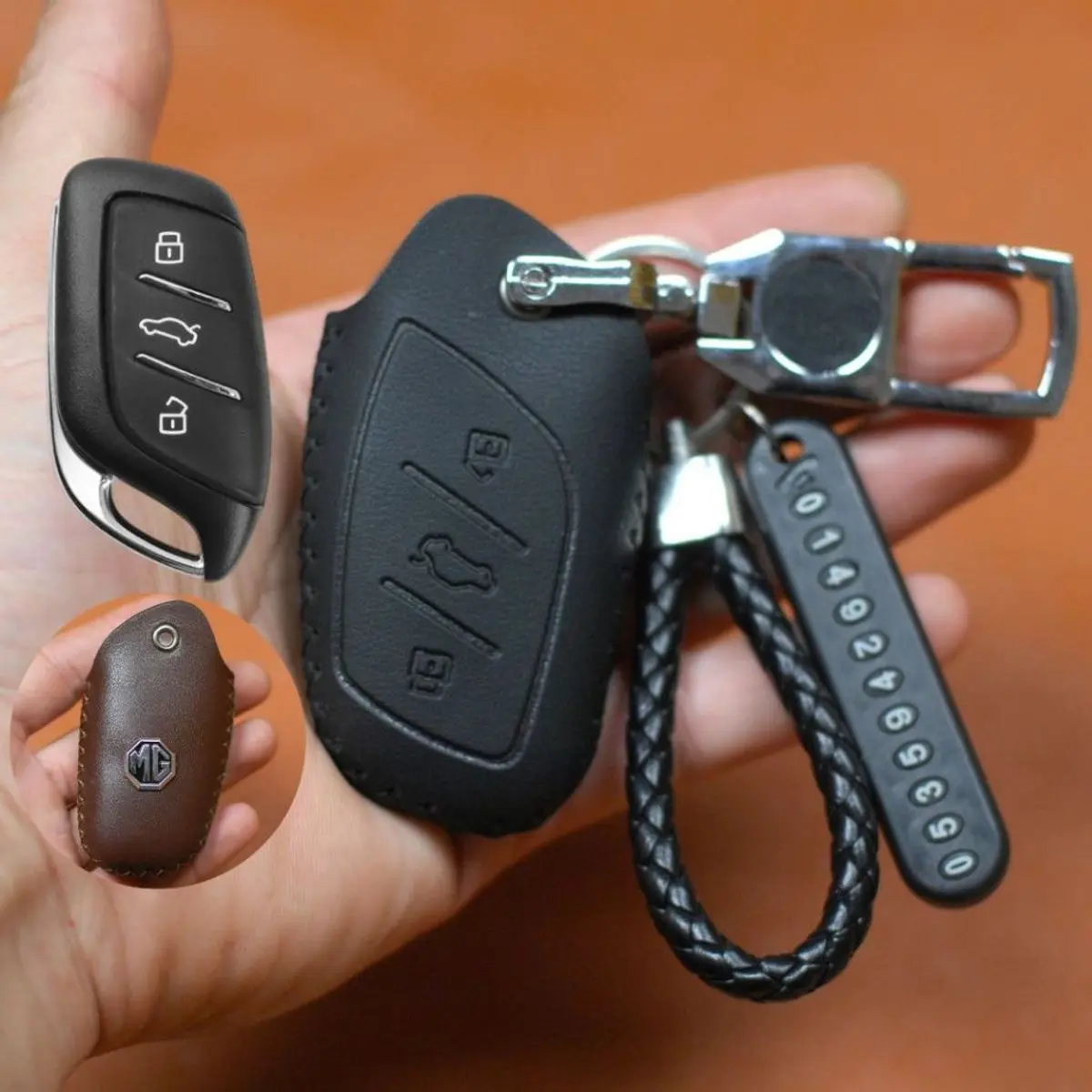 Bao da chìa khóa MG 5,MG5,MG SZ,Bọc chìa khóa MG5,MG5,MG SZ,hở phím bấm và logo (MG)