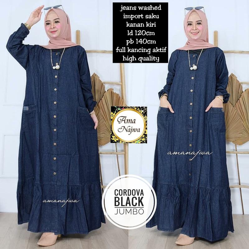 gamis jeans jumbo xxl-xxxxl -gamis super jumbo jeans ld 120-140 cm Dress Muslim Baju Wanita Dewasa 6