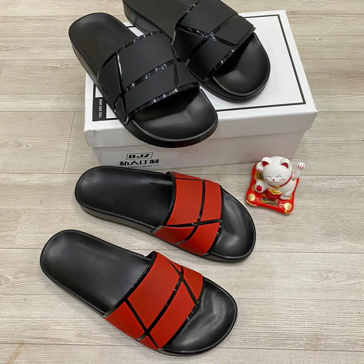 Dép Nam, nữ combo phiên bản S.K.T quai đỏ đen  Quai Ngang Đế Bằng DéP Slipper