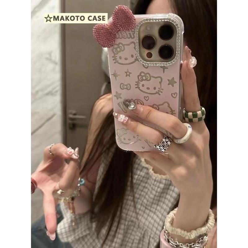 Ốp Điện Thoại Hello Kitty, Thiết Kế Hoạt Hình Dễ Thương, Có Nơ, Tương Thích Với Iphone15, iPhone 14promax, iPhone 1312, Bao Gồm Tất Cả Phụ Kiện