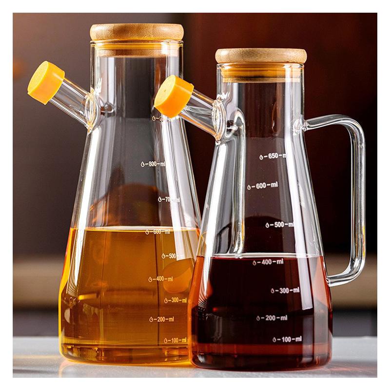 Botol Minyak Goreng Borosilicate Glass Wadah Kaca Oil Pot Leak Proof Tutup Kayu 700 ML 2