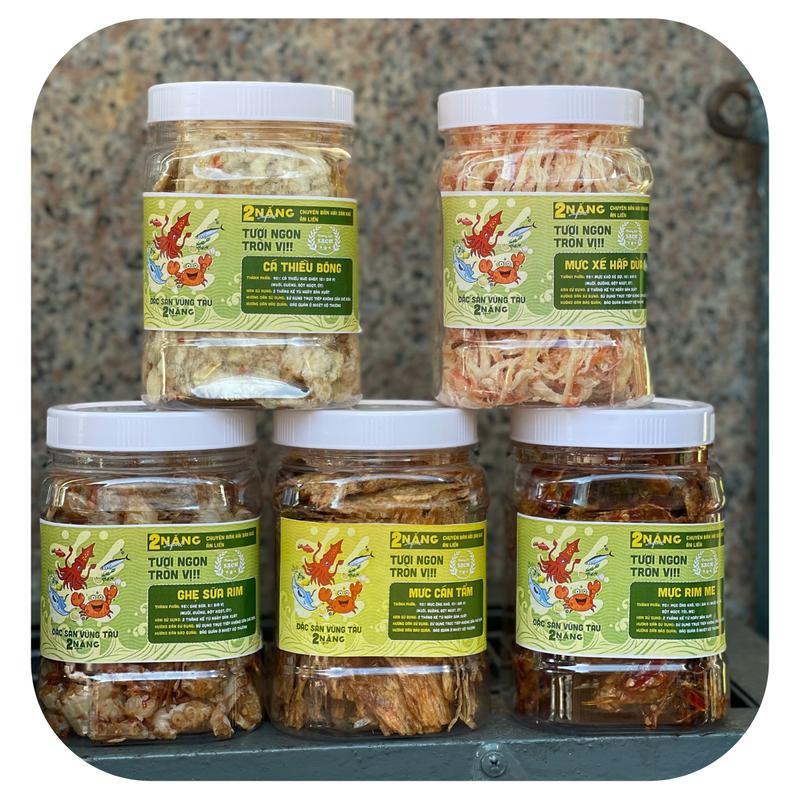 Combo 2 Nắng 5 Món Hải Sản Khô Rim Sẵn Kết Hợp Mực Rim Ghẹ sữa Mực Xé Sợi Cá Mai Cá Đuối Cá Bống Cá Thiều Mực Cán Snack Cay Thức Ăn Ăn Vặt