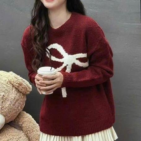 BIGGSIZE Áo len nữ dài tay hình nơ lệch 1 bên Women Top