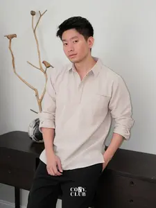 COZYCLUB Linen Longsleeve Polo | Kaos Kerah Pria Linen Lengan Panjang | 191