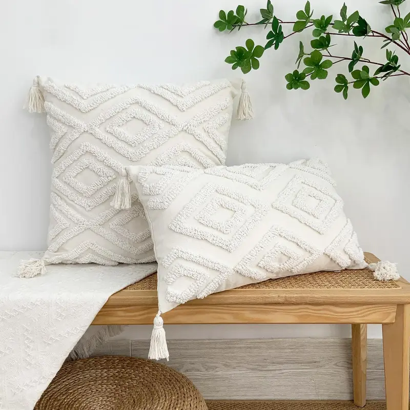Geometric Pattern Cushion Cover, 1 Count Boho Style Throw Pillow Cover without Pillow Core, Square Pillowcase for Home Sofa & Bed 4