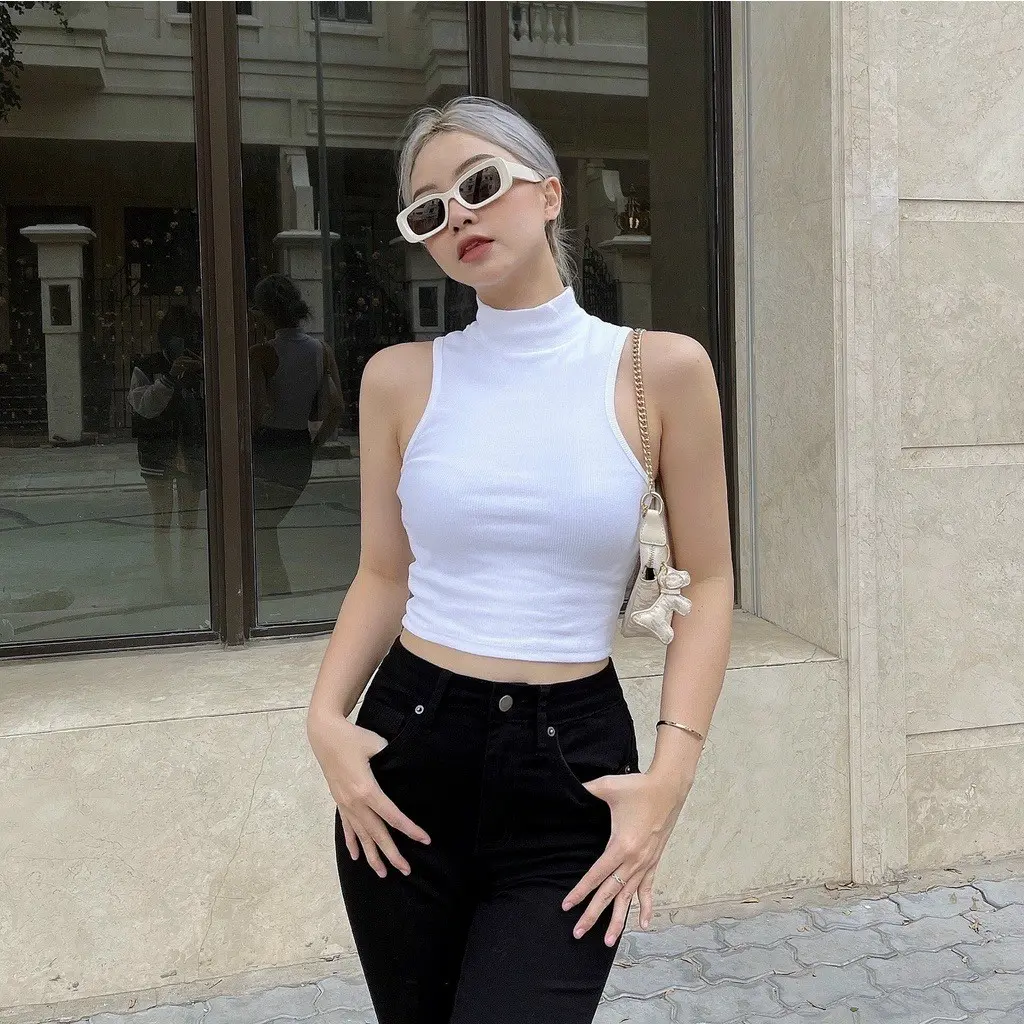 Áo croptop BA LỖ CỔ CAO 5p siêu hot