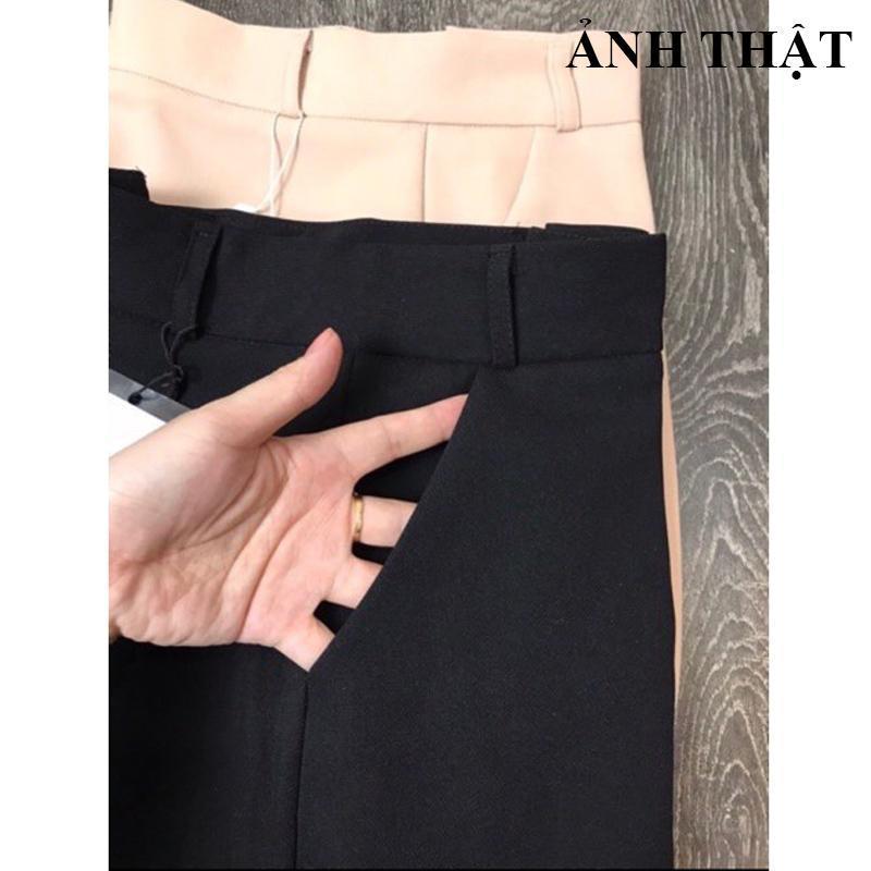 Quần Ống Rộng Suông Nữ Lưng Cao 1 Nút Khóa Trước Dáng Quần Tây Nữ Ống Rộng Cạp Cao Màu Đen Vải Dày Dặn Pants Dáng Dài Women Ong 5