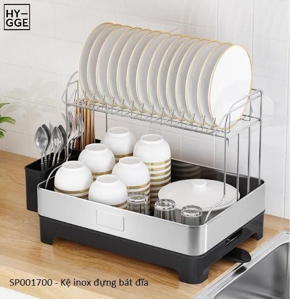  Kệ Đựng Bát Đĩa Nhà Bếp 2 Tầng Inox 304 Chống Gỉ Chắc Chắn Có Khay Hứng Nước Xoay 360 Độ Kèm Ống Đũa Tiện Lợi 