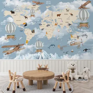 Wallpaper Dinding Custom 3d | Kamar Anak | Motif Kids Peta | Wall Sticker Dinding | Stiker Kaca | Wall Banner