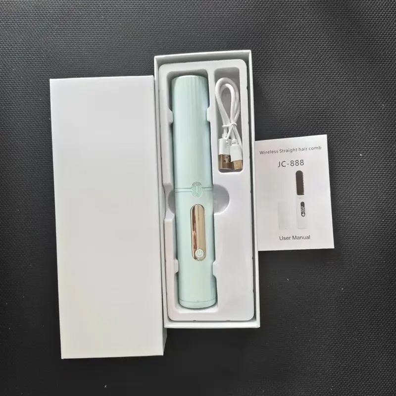 Cordless Negative Ions Hair Straightener Brush, 1 Box Portable Mini Hair Straightening Comb, Fast Heating Hair Straightening Brush for Travel 3